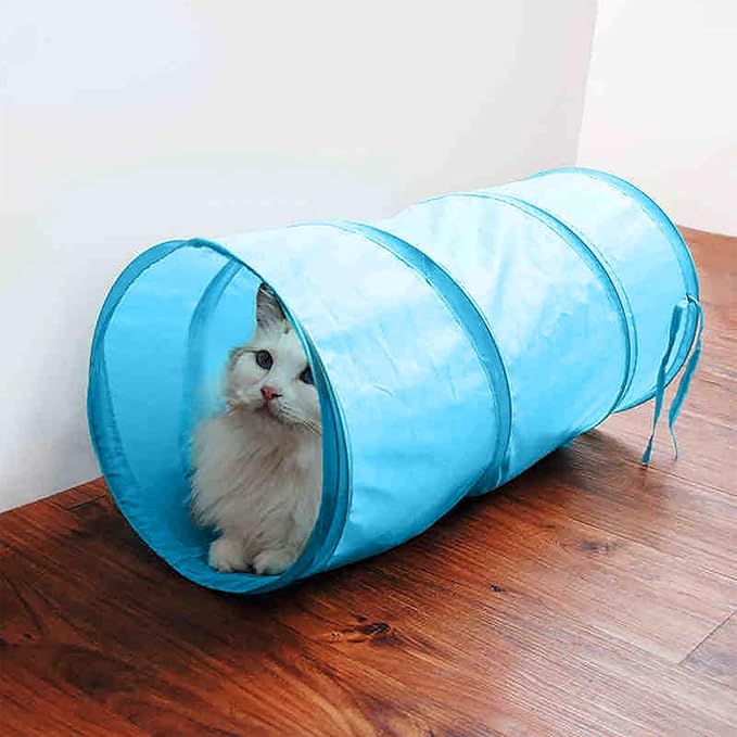 iCAGY Cat Tunnel for Indoor Cats Interactive, Rabbit Tunnel Toys, Pet Toys Play Tunnels for Cats Kittens Rabbits Puppies Crinkle Pop Up Sky Blue 20"-Mewly Pet