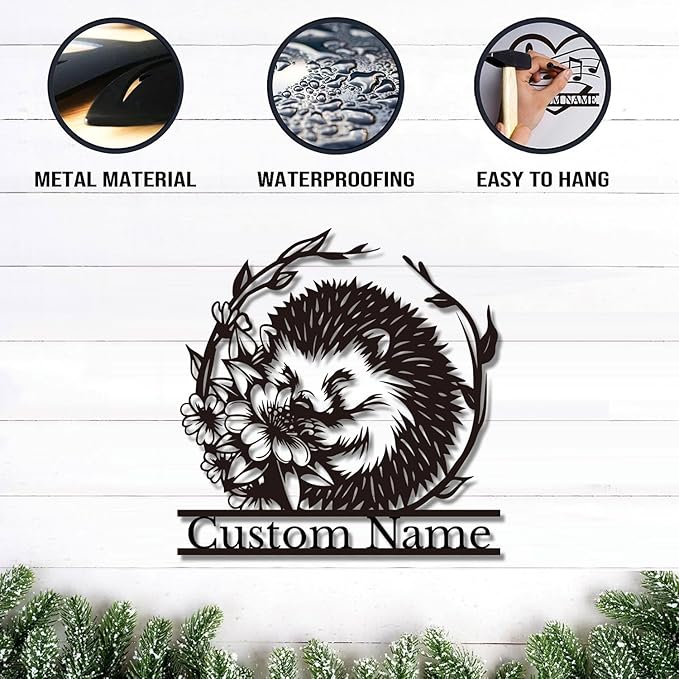 Custom Hedgehog Metal Sign, Personalized Hedgehog Metal Wall Art,Hedgehog Lovers Gift Metal Kid Room Decor,Personalized Hedgehog Lover Name Sign,Kid Nursery Decoration (Hedgehog D)