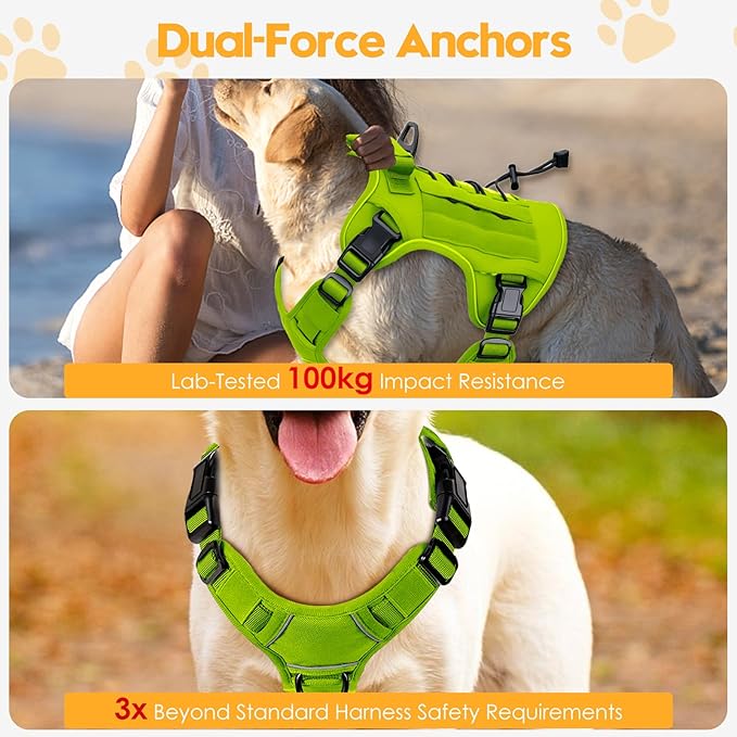 Heavy-Duty Tactical Dog Harness for Large Dogs, No Pull Adjustable Reflective Pet Vest with Molle System, K9 Military-Grade Control for Service Training, Outdoor & 10+ Breeds, Wild Lime, XX-Large-Mewly Pet