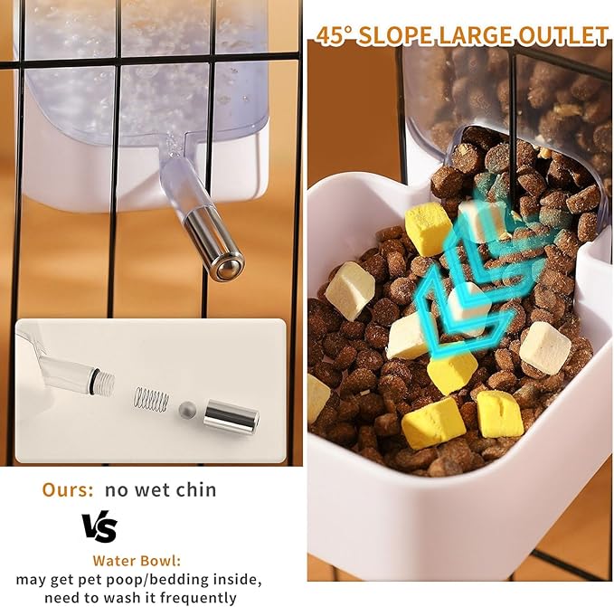 34oz Automatic Rabbit Feeder for Cages, Hanging Auto Bunny Food Bowl Dispenser Small Aniaml Cage Accessories for Ferret Guinea Pig Rat Rabbit Cat Puppy (White)-Mewly Pet