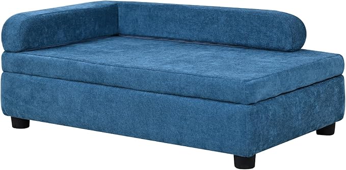 AFBKSS&BB Pet Sofa with Hidden Storage for Puppy and Cat,Linen Fabric Dog Sofa,Cat Couch with Wooden Frame (Blue)-Mewly Pet