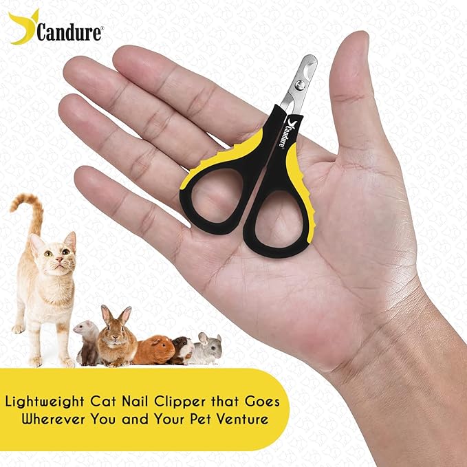 Candure Cat Nail Clipper Stainless Steel Cat Claw Trimmers for Rabbits, Guinea Pigs, Birds, Puppies, Kittens and Small Animals Pet Nail Clipper for Professional and Home Use (Yellow)-Mewly Pet