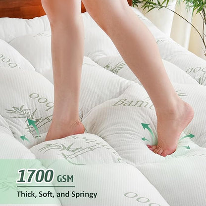 DOWNCOOL 3 Inch Memory Foam Mattress Topper Twin – Cooling Pillow Top Mattress Topper for Back Pain Relief, with Bamboo Viscose Air Layer, 1700 GSM Fill, Deep Pocket Fits 8"–21"