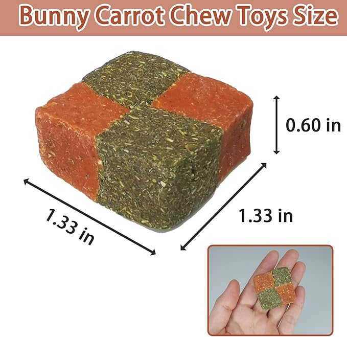 Fhiny 12 PCS Rabbit Carrots Chew Toys, Natural Timothy Hay Biscuit Cubes Rabbit Carrot Molar Treats Small Pet Snacks for Bunny Hamster Chinchilla Guinea Pig or Other Small Animals-Mewly Pet