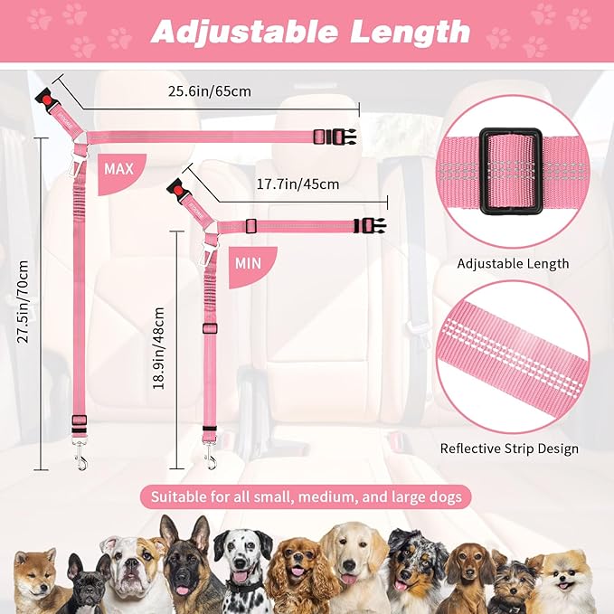 BWOGUE Pet Dog Cat Seat Belt Reflective Car Dog Headrest Restraint Leash Elastic Buffer Bungee Adjustable Tangle-Free Safety Leads Vehicle Seatbelt Harness for Small, Medium and Large Dogs (1 Pack)-Mewly Pet