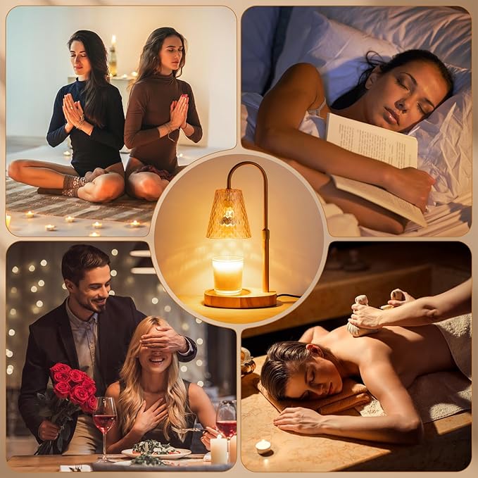 Candle Warmer Lamp with Timer : Adjustable Light Level Adjustable Height Flameless Safety Candle Lamps - Jar Candles Home Decoration Amber