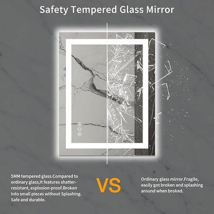 LOAAO 28X36 LED Bathroom Mirror with Lights, Anti-Fog, Dimmable, Backlit + Front Lit, Lighted Bathroom Vanity Mirror for Wall, Memory Function, Tempered Glass, Safe to Use, ETL Listed