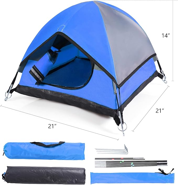 Cat Camping Tent, Cat Tent Bed, Pet Tent for Indoor Cat and Small Dog, Mini Tent (Blue, 21 x 21 x 14 Inches)-Mewly Pet