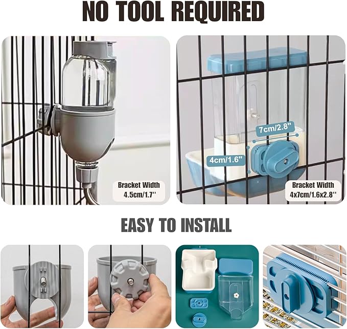 Automatic Pet Food Water Dispenser, Auto Gravity Pet Feeder Water Bottle Set for Crate Cage, Feeding Station for Small Dog Cat Rabbit Guinea Pigs Chinchilla Ferret Hedgehog (Blue)-Mewly Pet