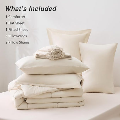 Love's cabin Queen Comforter Set Beige, 7 Pieces Queen Bed in a Bag, All Season Bedding Sets with 1 Comforter, 1 Flat Sheet, 1 Fitted Sheet, 2 Pillowcase and 2 Pillow Sham