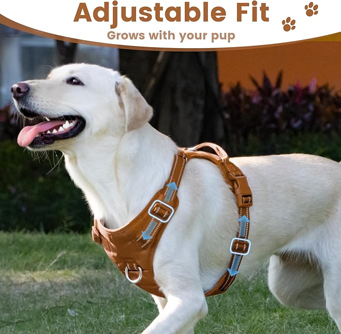 No Pull Dog Harness, Reflective Puppy Vest for Small Medium Large Sized Dog(Carmel Brown,L)-Mewly Pet