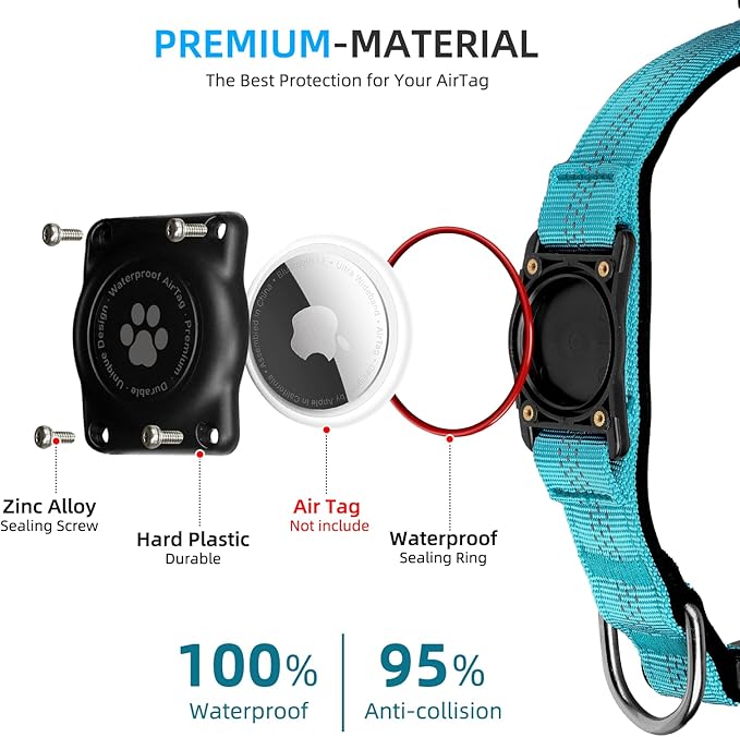 Reflective Air Tag Dog Collar - 100% Waterproof Dog Collar AirTag Holder | Extra-Durable, Soft Padded AirTag Dog Collars for Small Medium Large Dogs-Mewly Pet