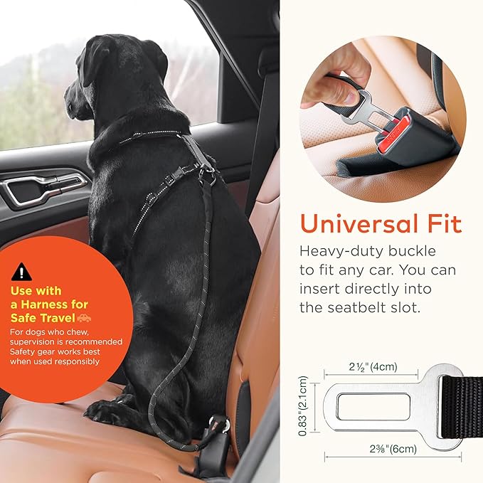 Dog Seat Belt for Car | Universal Dog Car Seatbelt | Durable Reflective Rope with Clip Hook Latch, Buckle and Alloy Carabiner- Safe and Secure Pet Safety Restraint-Mewly Pet
