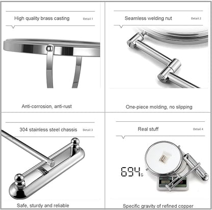Makeup Mirror Wall Mounted Extra Long Arm, Cosmetic Mirror Magnification, Vanity Mirror 360° Swivel Extend and Fold, Double Sided Bathroom Shaving Mirror Magnifying Mirror Wall Mounted