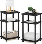 Furinno Just 3-Tier Turn-N-Tube End Table / Side Table / Night Stand / Bedside Table with Plastic Poles, 2-Pack, Americano/Black