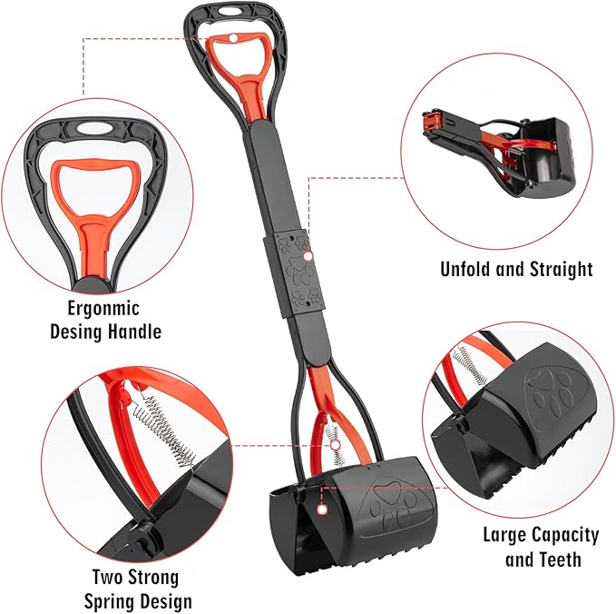 TIMINGILA Pooper Scooper 2 Pack, 28" Long Handle No Touch Dog Pooper Scooper for Large Medium Small Dogs, Durable Spring & Lightweight, Waste Pickup Tool for Dogs in Lawns/Grass/Dirt/Gravel-Mewly Pet