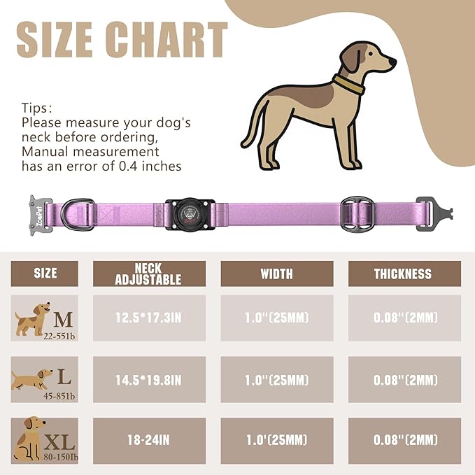 AirTag Dog Collar - Leather Dog Collar with Airtag Holder | IP68 Waterproof AirTag Holder with Metal Buckle, Comfortable GPS Dog Collars Tracker for Medium Large Dogs (Rose Gold, XL)-Mewly Pet