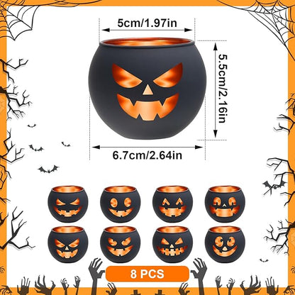 Set of 8 Halloween Candle Holder, Tealight Grimace Holder, Black Votive Candlesticks for Table Centerpieces Party Decoration