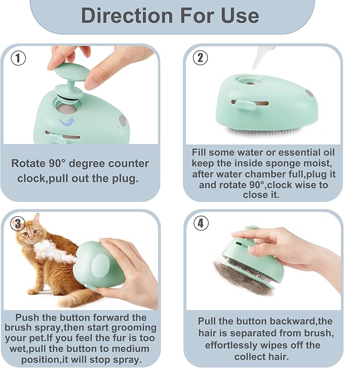 Cat Steam Brush for Shedding,Self Cleaning Cat Brush with Steam,Rechargeable Pet Steam Brush,Mist Brush Comb for Indoor Cats,Cat Hair Brush,Steamy Cat Brush for Short&Long Haired Pets.(Green)-Mewly Pet
