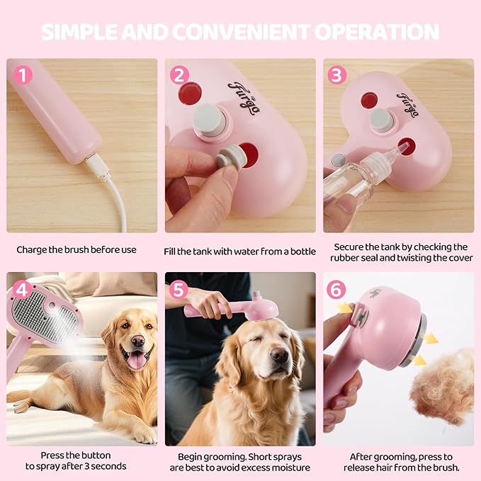 Cat Steam Brush-3 in 1 Pet Brush,Dog Shedding Tool Self Cleaning Pet Spray Depilation Comb with Release Button,Dog Steam Brushs,Cat Grooming Supplies for Long Short Haireds-Mewly Pet