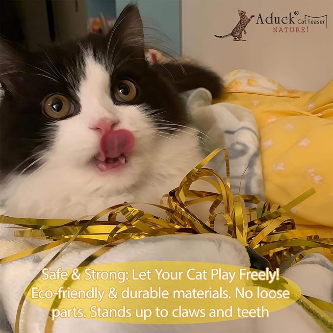 ADUCK Interactive Cat Teaser Wand Toy with Tassels - Durable Cat Chaser for Indoor Kitten Exercise, Boredom Relief & Training Play, Pack of 3 (Gold, Silver, Green)-Mewly Pet