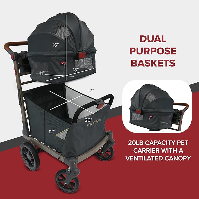 Pet Foldable Cart - Luxury Cat & Dog Stroller with Extra Large Shopping Basket, Cup Holders, & Ventilated Canopy - Easy Fold Pet Stroller for Cats & Dogs-Mewly Pet