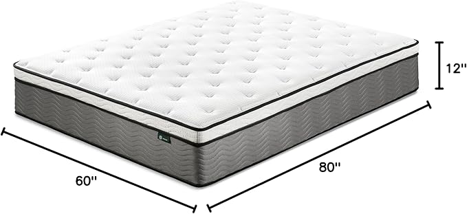 ZINUS 12 Inch True Support Hybrid Mattress [New Version], Queen, Fiberglass Free, Medium Feel, Motion Isolation, Certified Safe Foams & Fabric, Mattress in A Box