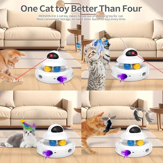 Interactive Cat Toys for Indoor Cats,4-in-1 Automatic Kitten Toy,Motion Activated Electronic Fluttering Butterfly,Track Balls, Moving Feather Toys for All Breeds,USB Rechargeable-Mewly Pet