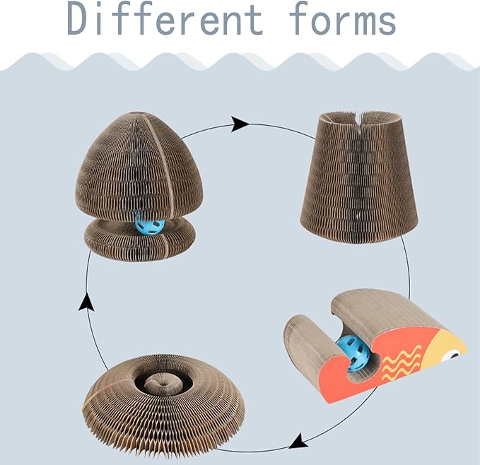 Kitty Curls Cat Toy Kurlz, Interactive Scratch Pad, Foldable Accordion,Cat Recyclable Scratcher with Ball (Orange)-Mewly Pet