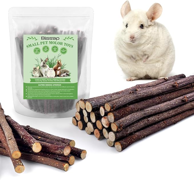 Bissap 120g/4.2oz Apple Sticks for Rabbits, Natural Bunny Chew Toys and Treats for Chinchilla Guinea Pig Hamster Gerbil Small Animals Pet Apple Wood Stick Toys Teeth Grinding-Mewly Pet