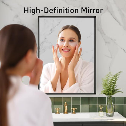 Black Vanity Wall Mirror, 22x 30 Inch Rectangular Bathroom Mirrors for Over Sink, Aluminum Metal Framed Mirror, Tempered Glass, Anti-Rust, Wall Farmhouse Mirrors (Horizontal/Vertical)