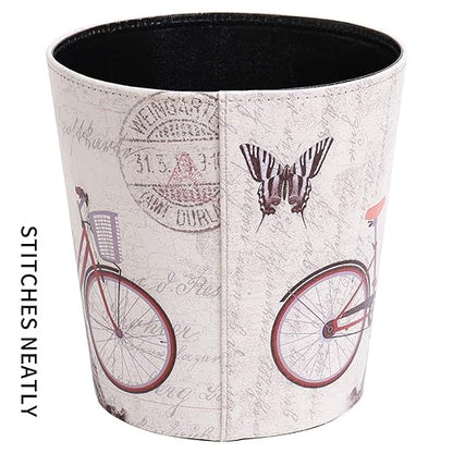 Vintage Decorative Wastebasket,Floral Design Trash Can, Classic Fashion Theme Garbage Bin,Waste Basket For Small Office Baskets,Bederoom Bins,Farmhouse Decor Cans, 2.9 Gallon Wastebaskets(Bicycle)