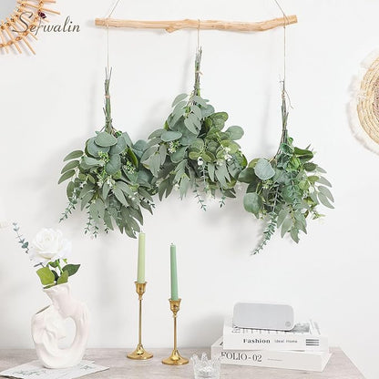 Serwalin 300 pcs Artificial Mixed Eucalyptus Leaves Stems Bulk, 4 Kinds Silver Dollar Eucalyptus Leaves Picks,Faux Greenery Stems Sprays for DIY Bouquets Floral Arrangement Home Decor
