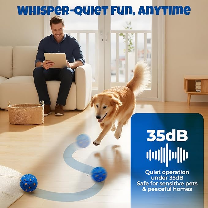 Dog Balls: Interactive Dog Ball Auto Rolling - Interactive Dog Toys for Aggressive Chewers - Bouncy & Throwable, Type-C Rechargeable, Washable, for Small & Medium & Large Dogs – Blue-Mewly Pet