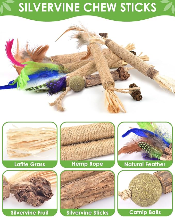 TINDTOP Silvervine Chew Sticks for Cats, 12 Pack Natural Catnip Chew Toys for Kittens Teeth Cleaning, Matatabi Dental Care, Increase Appetite, Calm Cat Anxiety and Stress, Cat Dental Toy-Mewly Pet