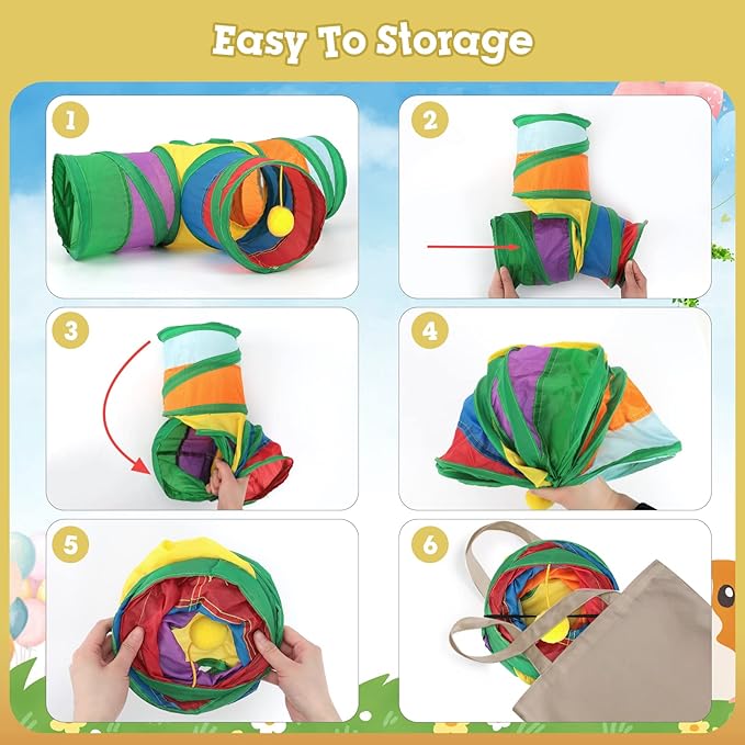 Rypet Guinea Pig Tunnel 3 Way Collapsible Small Pet Tunnels and Tubes with Interactive Ball for Baby Rabbit Ferret Hamster Chinchilla Hedgehog Hiding and Resting-Mewly Pet