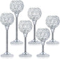 Crystal Metal Tealight Candlestick, Bling Bowl Candelabras, Tall Crystal Votive Candle Holders Elegant Crystal Candle Centerpiece for Dining Table Wedding Decor (Set of 6, Silver)