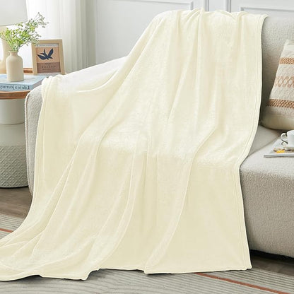 KMUSET Cream Fleece Blanket for Couch - Lightweight Super Soft Cozy Luxury Bed Blanket Microfiber 50 x 60 inches
