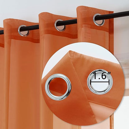 DUALIFE 45 Inch Length Sheer Short Curtains Burnt Orange for Bathroom 2 Panels Set Grommet Transparent Short Curtains for Bedroom Kitchen 52x45 Inches Long Terracotta Rust