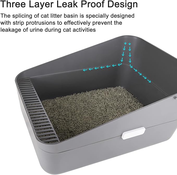 Sfozstra Open Top Litter Box: Grey Medium Removable Liner - Secure and Odor Control - Durable High Side Sifting Litter Box for Small Cats-Mewly Pet