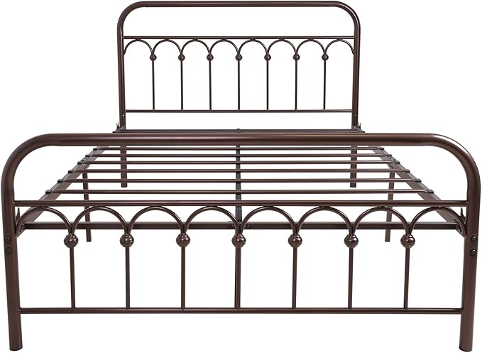 TUSEER Metal Bed Frame Full Size with Vintage Headboard and Footboard Platform Base Wrought Iron Double Bed Frame (Antique Brown,Full).