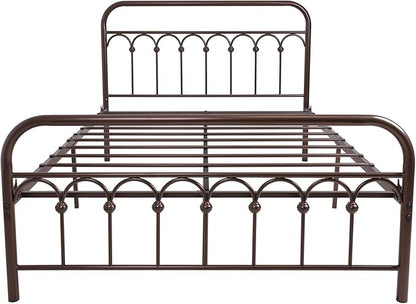 TUSEER Metal Bed Frame Full Size with Vintage Headboard and Footboard Platform Base Wrought Iron Double Bed Frame (Antique Brown,Full).