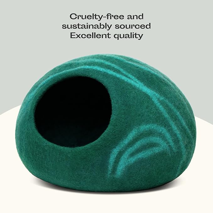 MEOWFIA Cat Cave – Premium Felt Cat Bed for Indoor Cats, Handmade 100% Merino Wool (Large, Emerald)-Mewly Pet