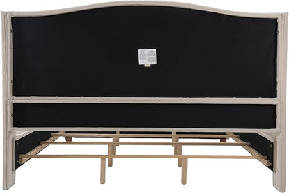 Jennifer Taylor Home Marcella Upholstered Shelter Headboard Bed Set, King, Sky Neutral Beige Polyester