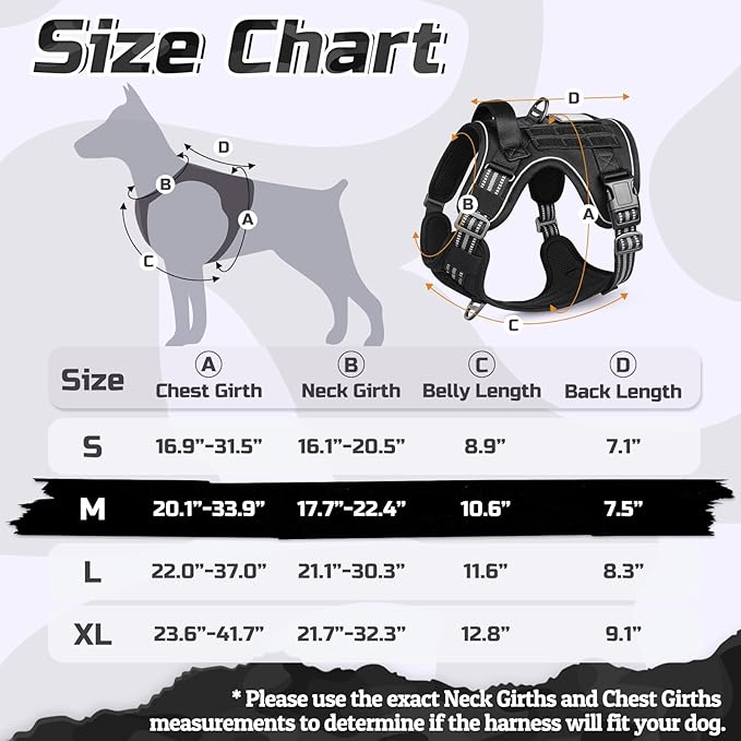 rabbitgoo Dog Harness No Pull, Military Dog Harness Medium Sized Dog with Handle & Molle, Easy Control Service Dog Vest Harness Training Walking, Adjustable Reflective Tactical Pet Harness, Black, M-Mewly Pet
