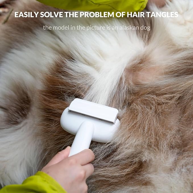 Self Cleaning Grooming Brush for Shedding Pets Rake Gently Removes Loose Undercoat Mats Tangled (White)-Mewly Pet