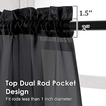 OVZME Black Sheer Curtains 84 Inches Long 2 Panel Sets, Solid Color Lightweight Voile with Light Filter for Sliding Door, Living Room&Bedroom (W42 x L84, 1 Pair)