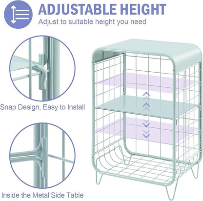 APEXCHASER Cute Nightstand,Metal Side Table,3 Tier End Table with Storage,Vintage Bedside Table,Girls Bedroom Furniture,Coffee Table for Living Room,Bedroom,Dorm,Mint Green