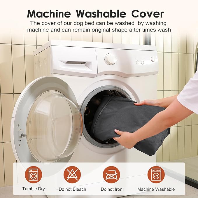 Chew Proof Dog Bed, 3" Memory Foam Dog Bed for Medium and Large Dogs, Removable and Washable Microsuede Cover, Waterproof Liner, Nonskid Bottom, 36x27 Inches L Dark Grey-Mewly Pet