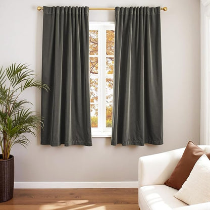 Lazzzy Velvet Blackout Curtains Thermal Insulated Room Window Drapes Super Soft Luxury Curtains for Living Room Bedroom Rod Pocket 2 Panels, Grey, 42" W x 63" L